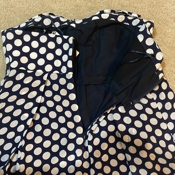 NWT J.crew women’s blue & white polka dot strapless maxi dress with bow detail. - Picture 11 of 14